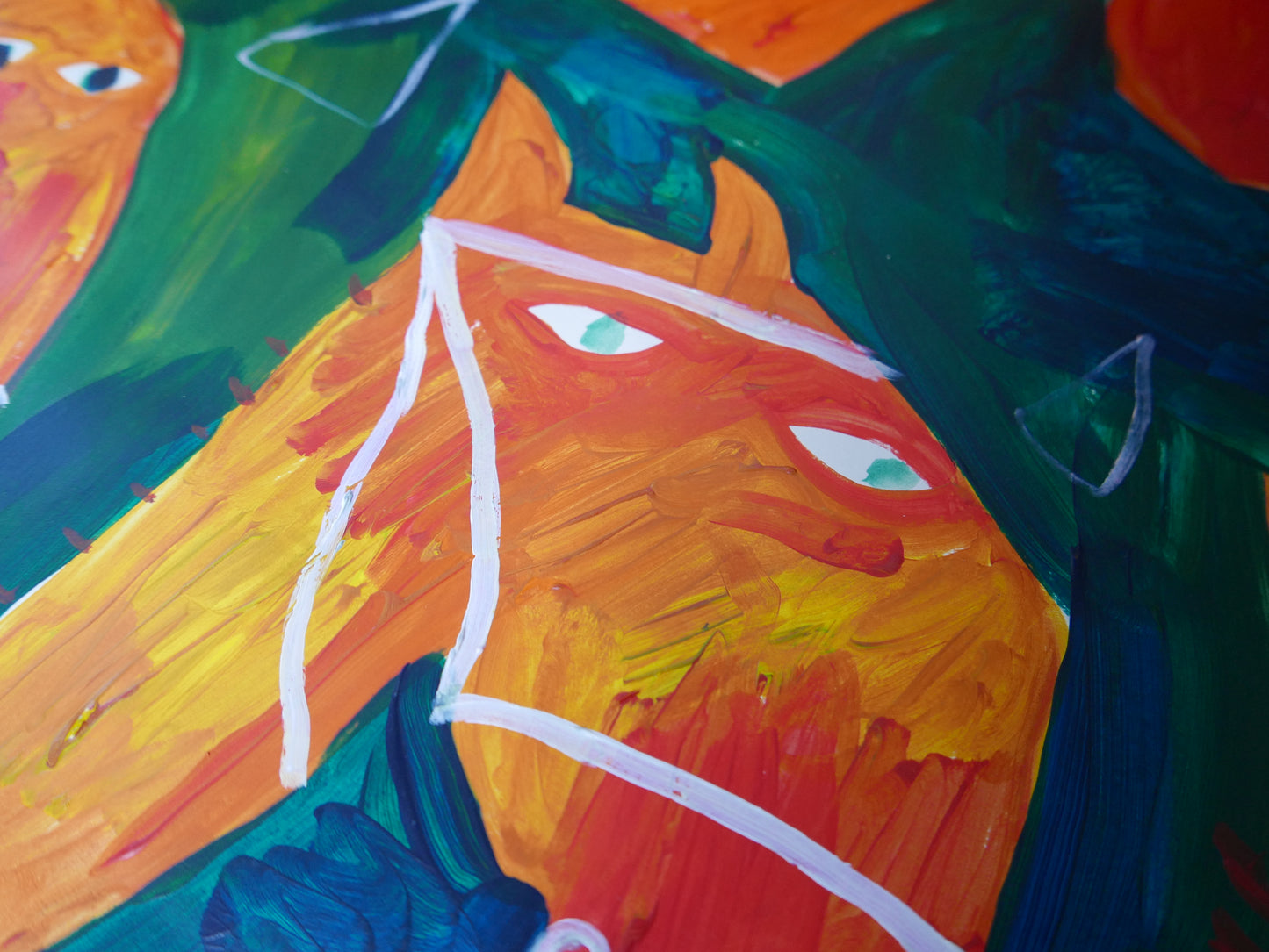ORANGE HORSES ON GREEN