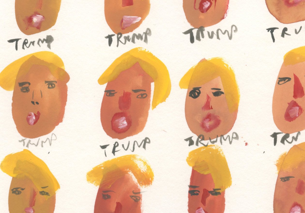 TRUMP TRUMP TRUMP - Original gouache painting of 40 Donald Trumps