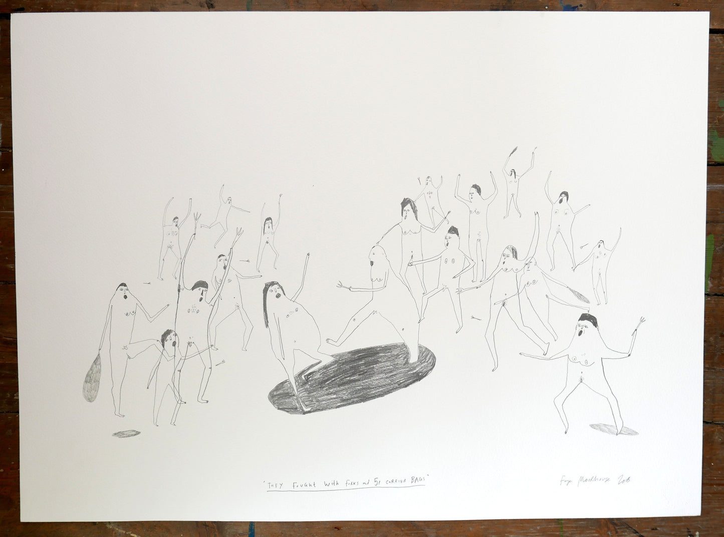 They Fought with Forks and 5p Carrier Bags | Drawing on paper | Faye Moorhouse