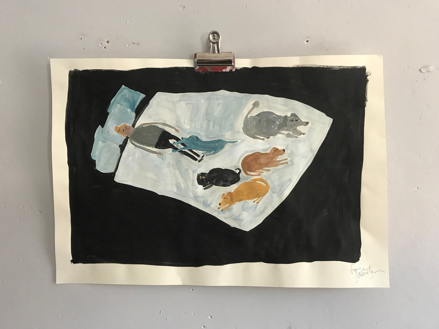 Women and their dogs - napping with friends | original Faye Moorhouse painting
