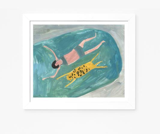 Hyena and Girl Swimming | Giclee Art Print