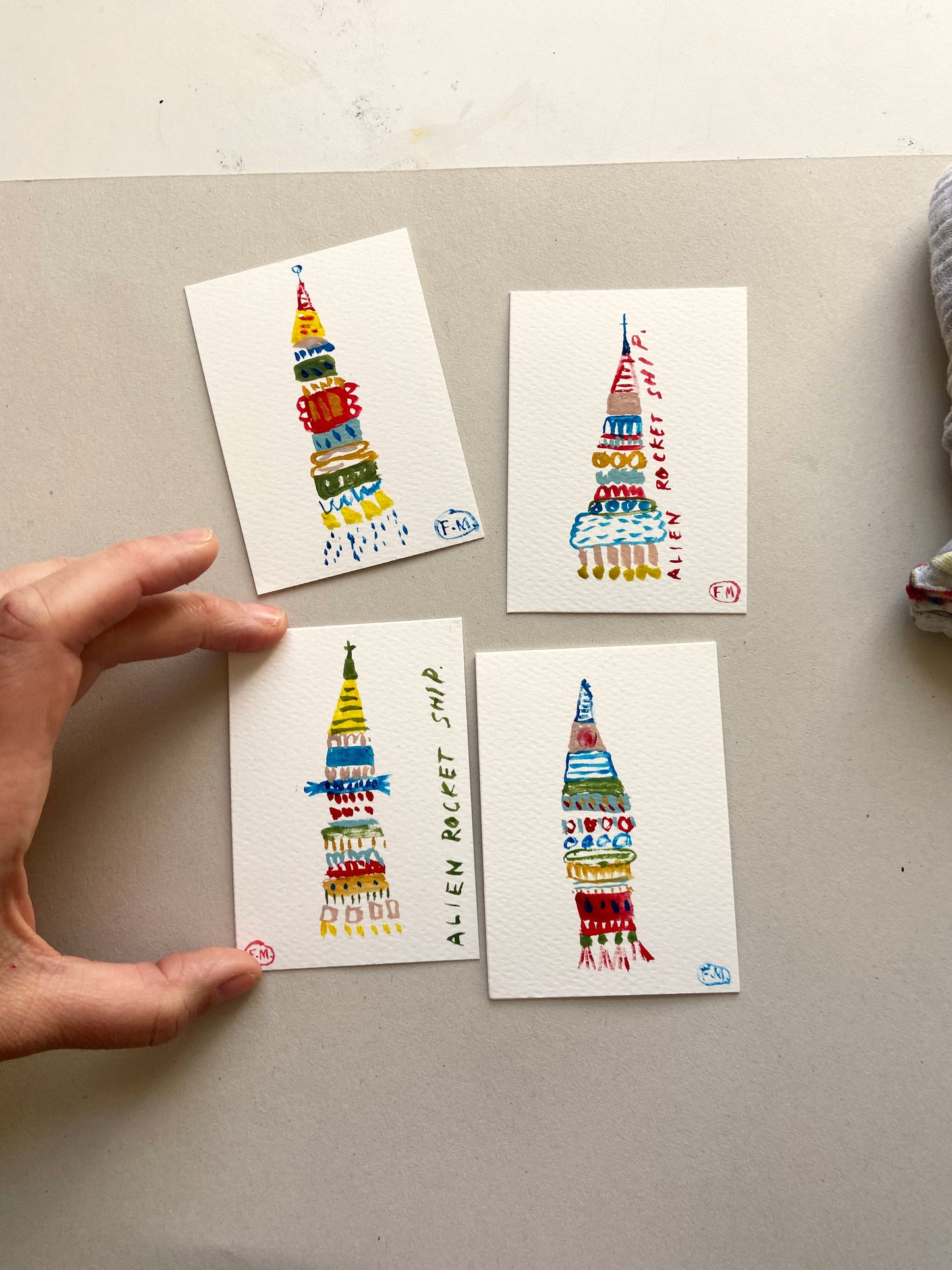 Tiny Alien Rocket Ship - ACEO