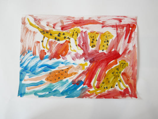 Asleep in a pond surrounded by cheetahs