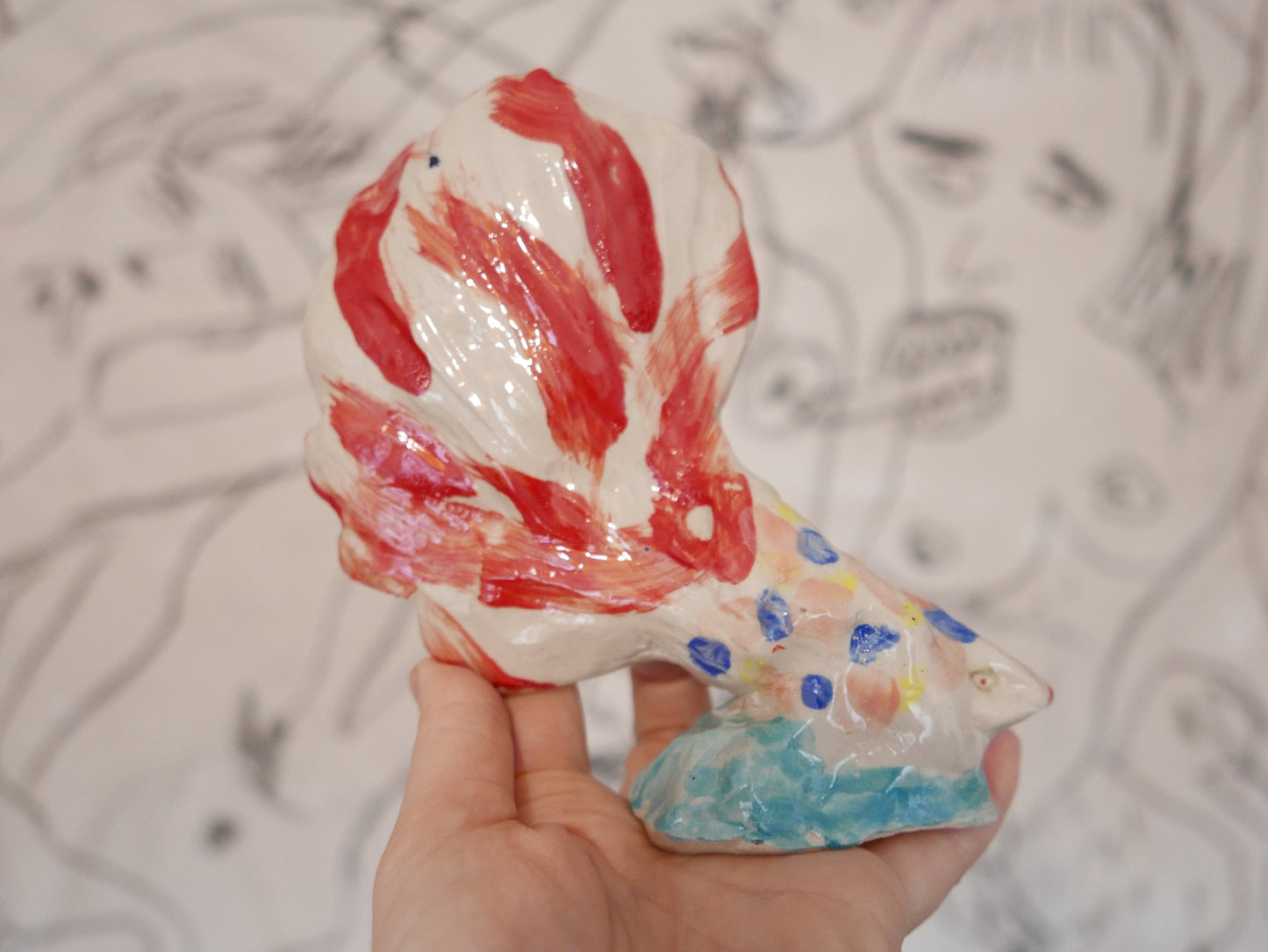 A Large-Tailed Wobbly Fish - Faye Moorhouse ceramic sculpture