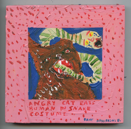 Angry cat eats human in snake costume