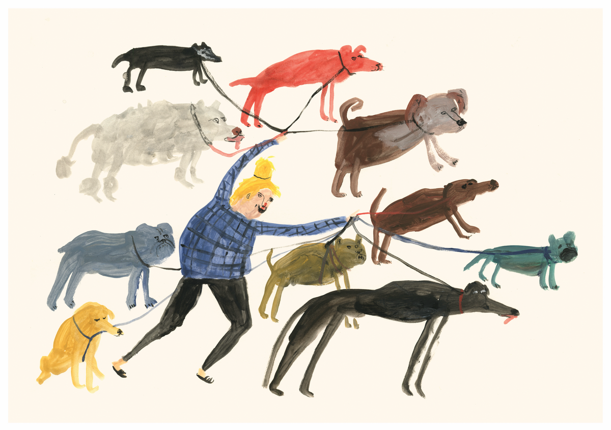 Mini Print - Dog Walking Lady