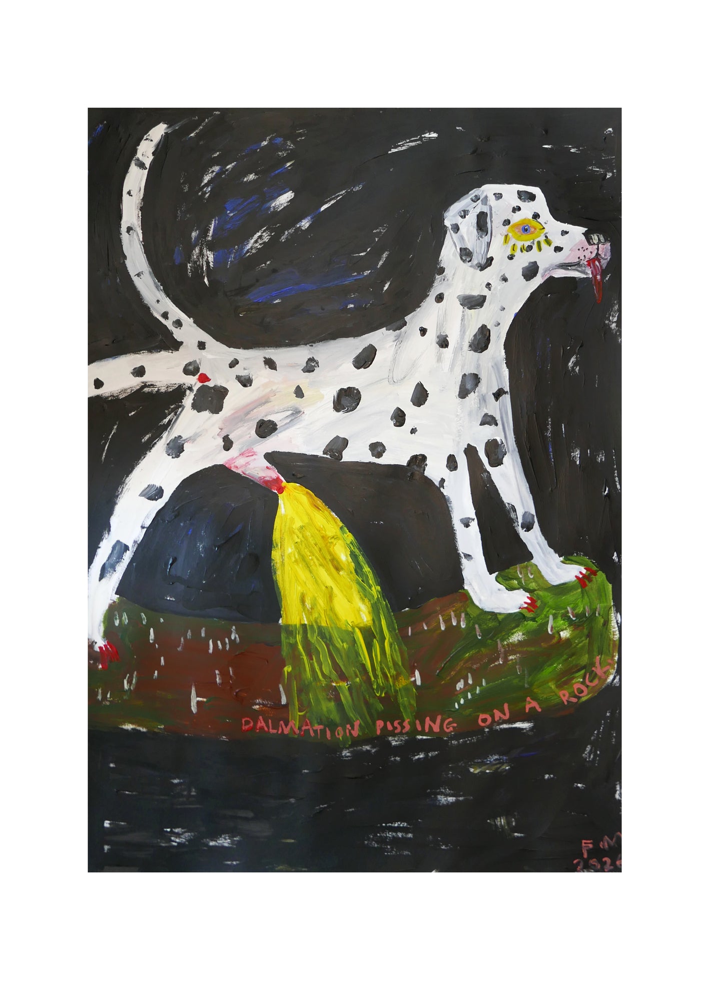 Dalmatian Pissing on a Rock