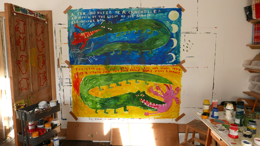 Crocodile Dog Attacks - A Pair of Paintings