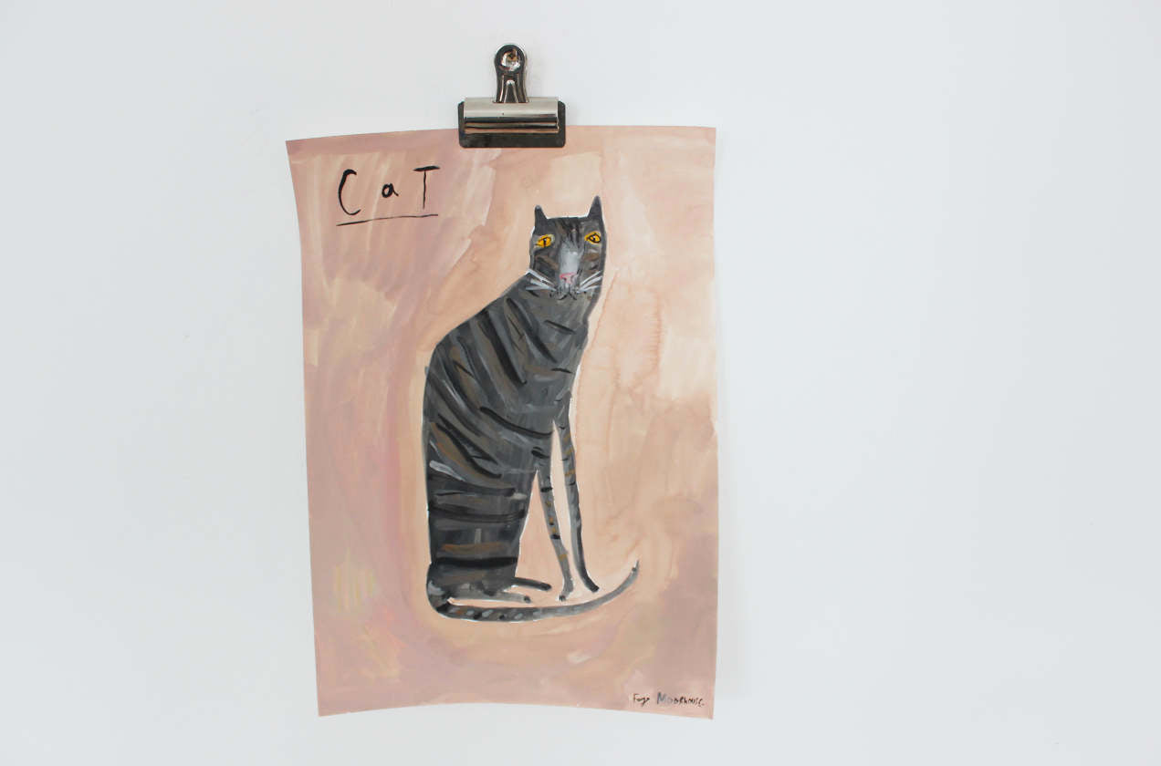 Original Faye Moorhouse Painting || Cat on Pink