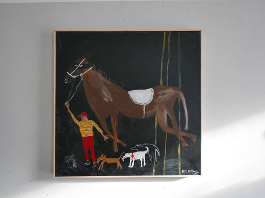 Man, Horse and Three Dogs || Painting on Canvas || Faye Moorhouse