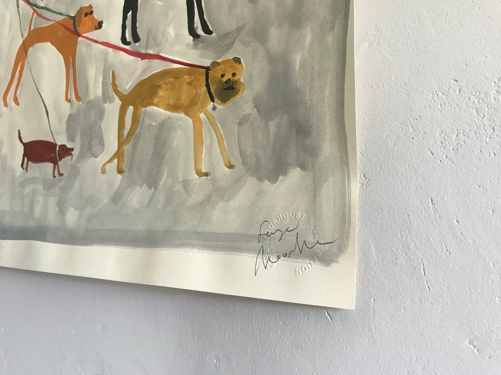 Women and their dogs - walking with friends | original Faye Moorhouse painting
