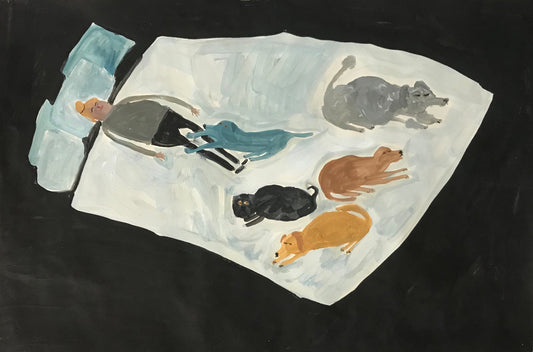 Women and their dogs - napping with friends | original Faye Moorhouse painting