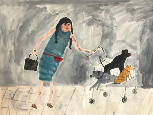 Women and their dogs - Shopping with Friends | original Faye Moorhouse painting