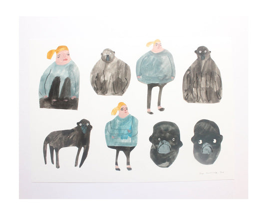 My Friend Monkey  - Original Faye Moorhouse collage painting illustration